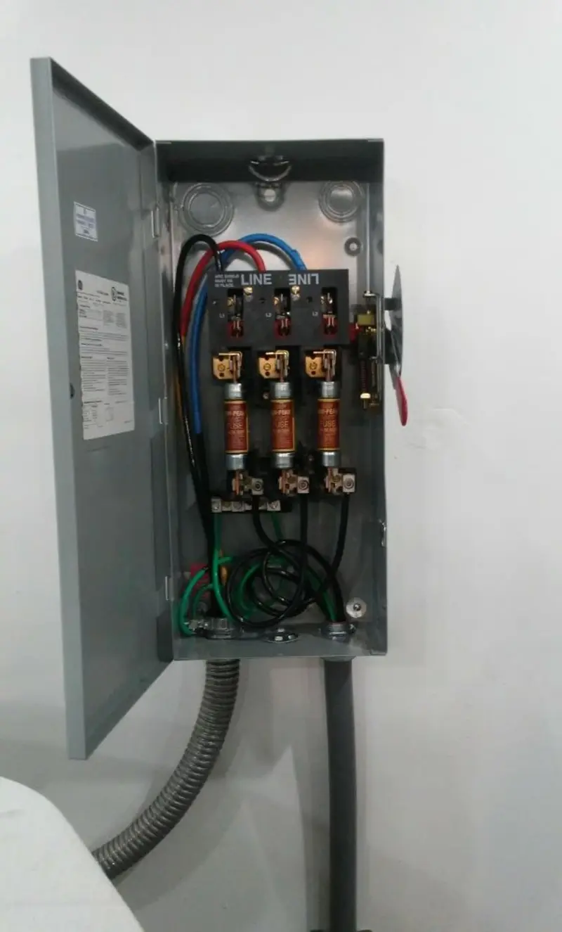 Three-phase disconnect switch installed for Electrical Wiring & Rewiring in Pleasant Run Farm